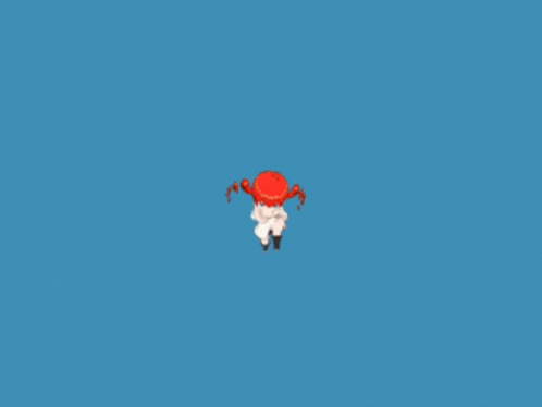 a cartoon character is flying through the air with a huge explosion in the background .