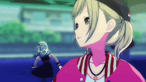 a girl with a ponytail and a striped jacket