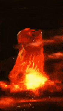 a painting of a volcano that is erupting in the dark