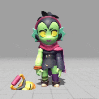 a cartoon character with a green face and yellow eyes is standing on a tile floor .