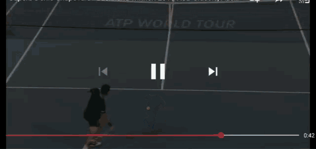 a tennis player is swinging at a tennis ball on a court with a bmw logo in the background