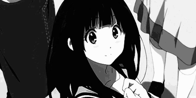 a black and white drawing of a girl with long hair