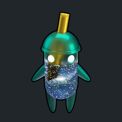 a cartoon character with a gold straw in it