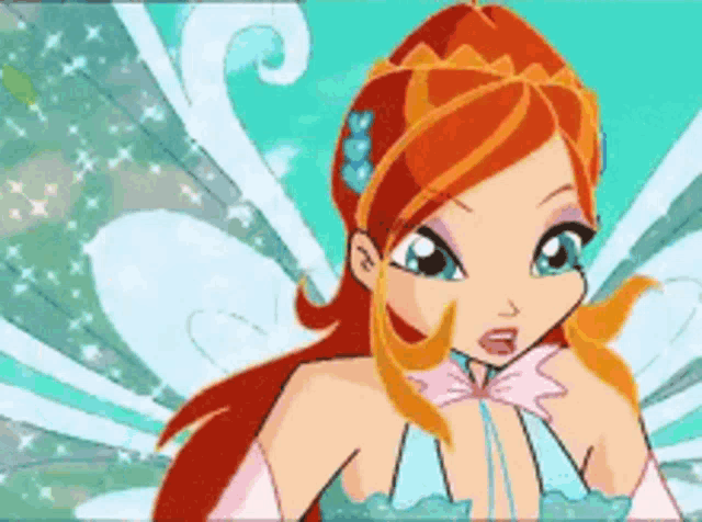 a close up of a cartoon character with red hair