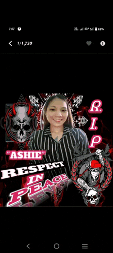 a phone screen shows a picture of a woman and the words " ashe respect in peace "