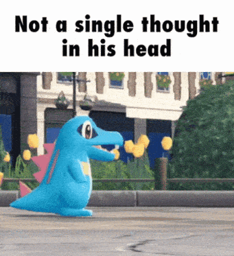 a picture of a blue dinosaur with the words not a single thought in his head