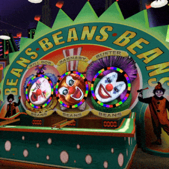 a carnival game called beans beans with three clowns