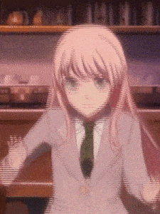 a girl with pink hair and a suit and tie