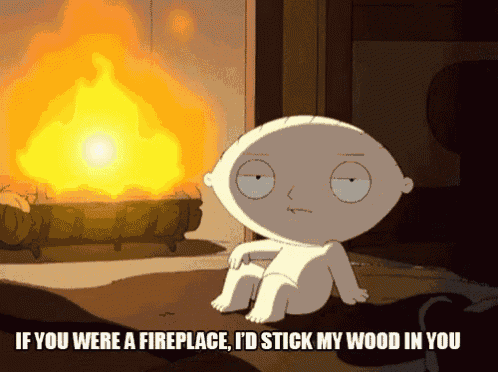 a cartoon character is sitting in front of a fireplace and says if you were a fireplace