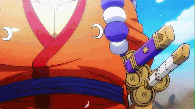 a close up of a person holding a sword