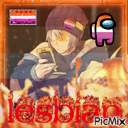 a picture of a person looking at a cell phone with the words lesbian picmix in the corner