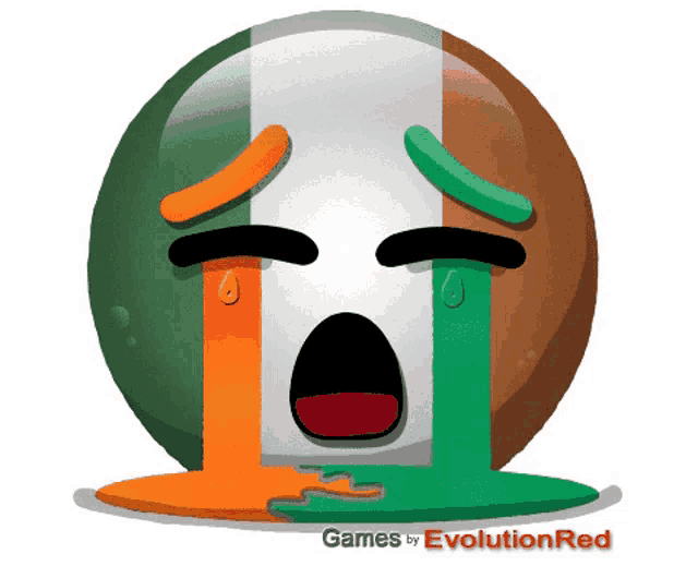 a cartoon smiley face with tears coming out of it and the words games by evolution red underneath