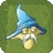 a cartoon wizard with a blue hat and a mustache is laying on the grass .