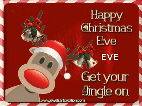a christmas card with a reindeer wearing santa hat