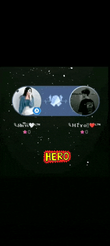 a man and a woman are standing next to each other on a black background with the words hero on the bottom