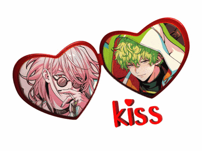 a couple of hearts with the word kiss on the bottom right