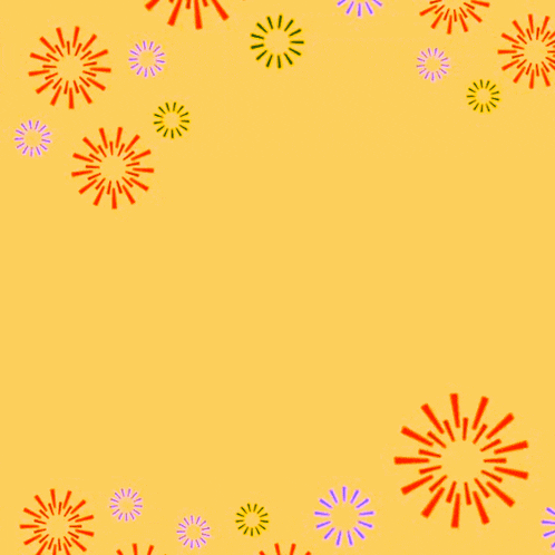 arabic writing on a yellow background with fireworks