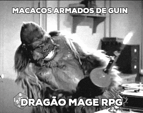 macacos armados de guin dragao mage rpg is written on a black and white photo