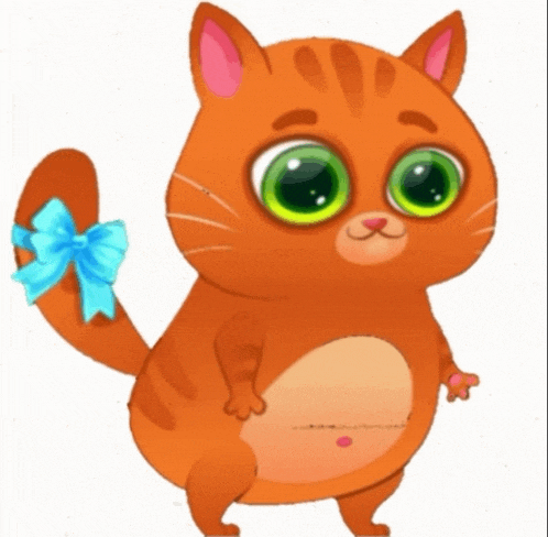 a cat with a blue bow on its tail