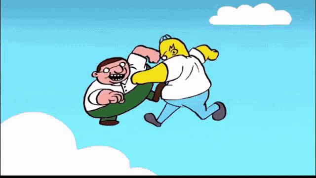 a cartoon of homer simpson and peter griffin fighting each other