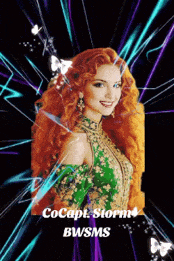 a painting of a woman with red hair and the words cocapt storm bwsms