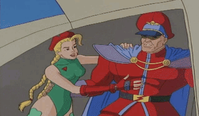 a cartoon of a man and a woman kissing with the man wearing a red hat