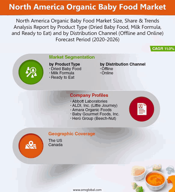 a poster showing the north america organic baby food market