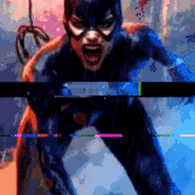 a pixelated image of a woman in a cat suit