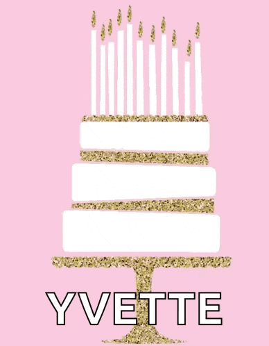a pink birthday card with a cake and candles and the name yvette