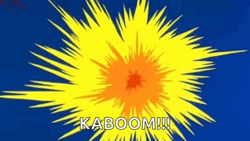 a yellow and orange explosion with the words `` kaboom '' written on it .