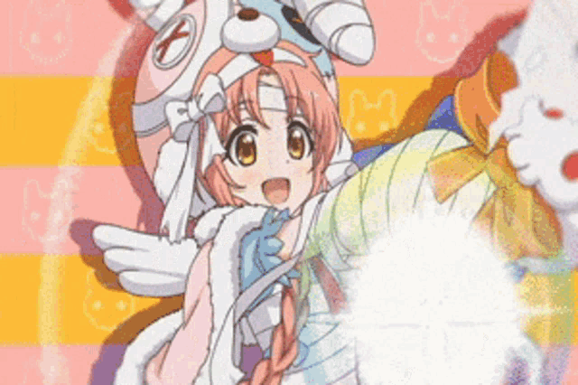 a girl with a bandage on her head is wearing a rabbit costume