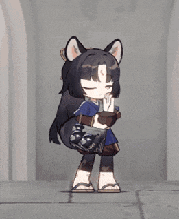 a cartoon character is standing in a hallway holding a pillow in her hand .