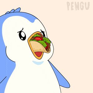 a cartoon of a penguin eating a taco with the word pengu on the bottom right