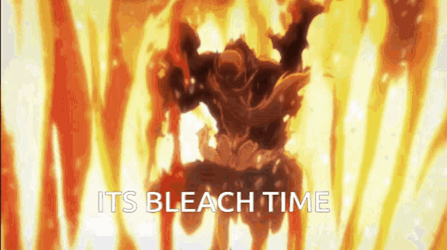 a picture of a person in flames with the words " its bleach time "
