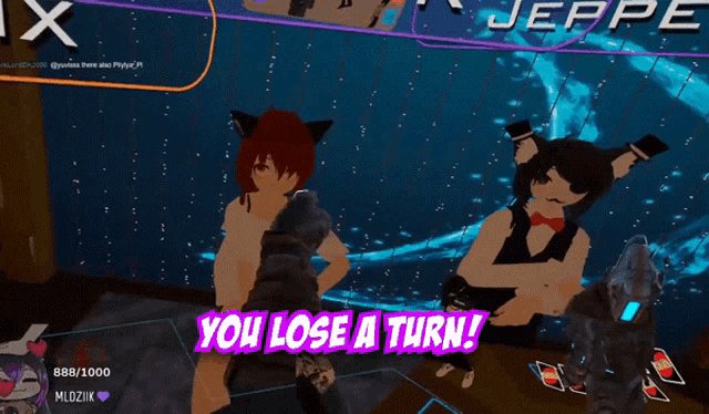 a video game says you lose a turn in purple letters