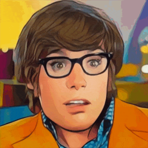 a man wearing glasses and an orange jacket looks surprised