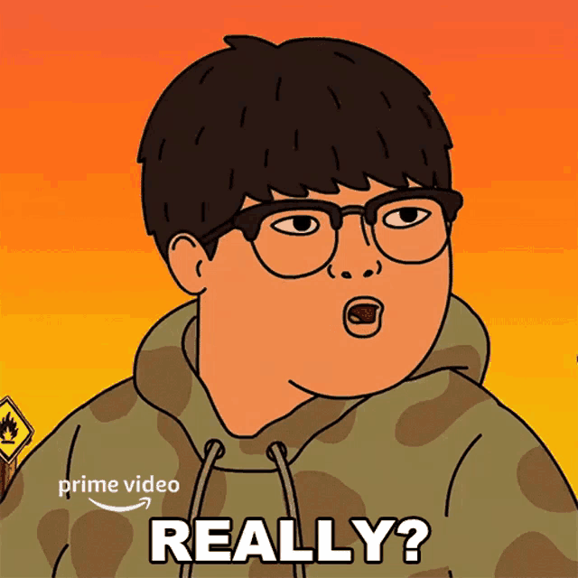 a cartoon of a man with glasses and a hoodie says really