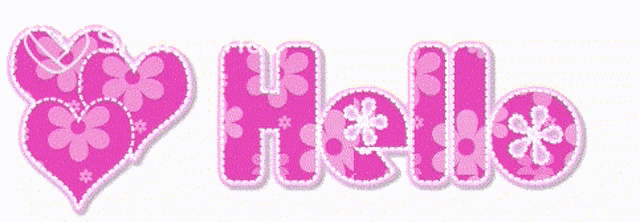 the word hello is surrounded by flowers and hearts
