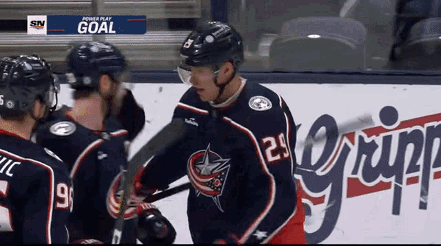 a hockey player with the number 29 on their jersey