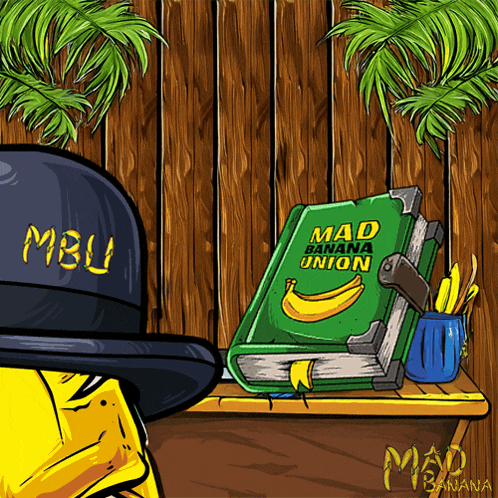 a book called mad banana union sits on a table