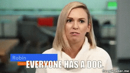 a woman says everyone has a dog in a gif