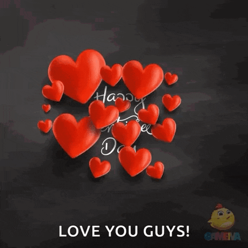a happy valentine 's day card with red hearts on a black background