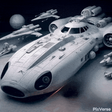 a model of a star wars ship is surrounded by other model planes