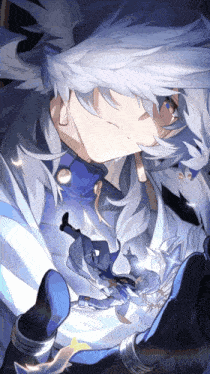 a man with white hair is holding a small person