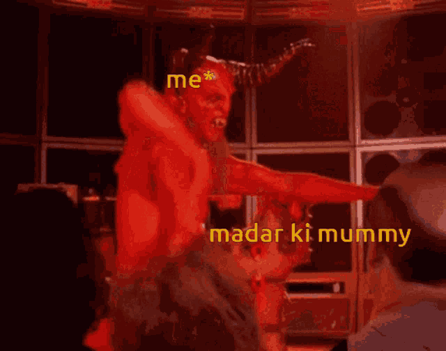 a devil with horns and the words madar ki mummy on the bottom