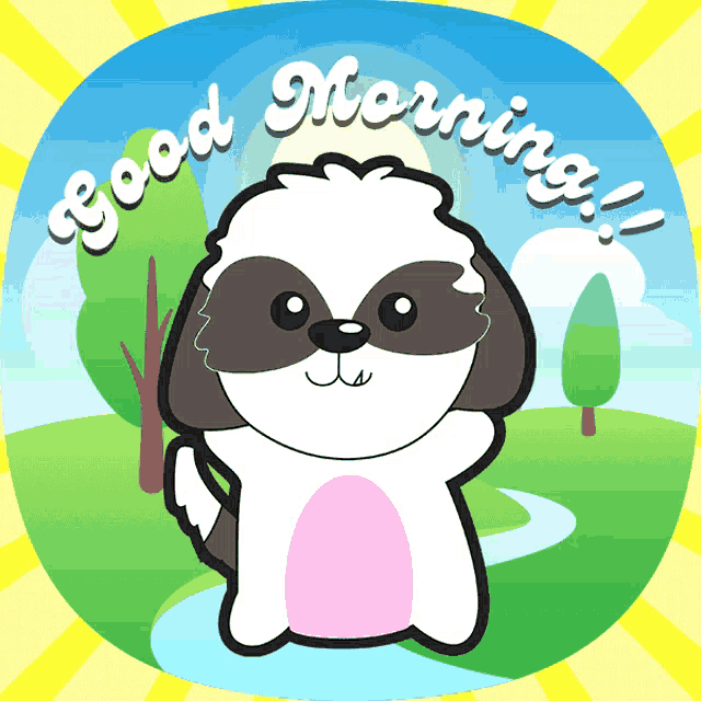 a picture of a dog with the words " good morning " on it