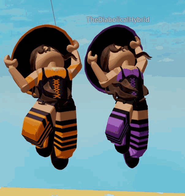 two cartoon girls are jumping in the air with the diabolical hybrid written in the upper right corner