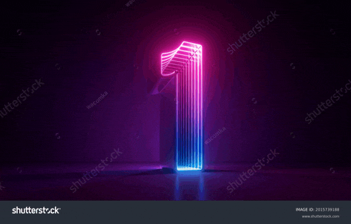 the number one is glowing in the dark with a purple and blue neon light .