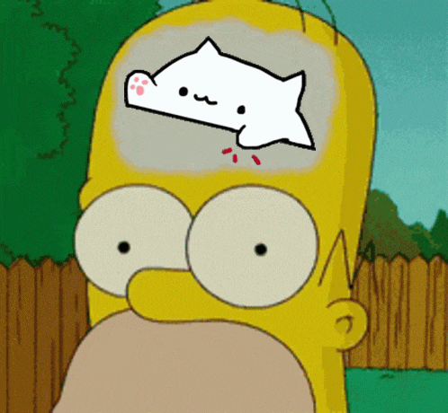 homer simpson has a white cat on his head