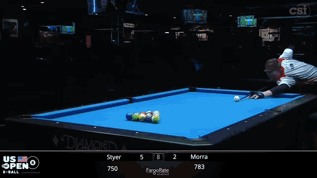 a pool table with a blue cloth that says ' diamond ' on it